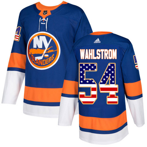 Adidas Islanders #54 Oliver Wahlstrom Royal Blue Home Authentic USA Flag Stitched Youth NHL Jersey